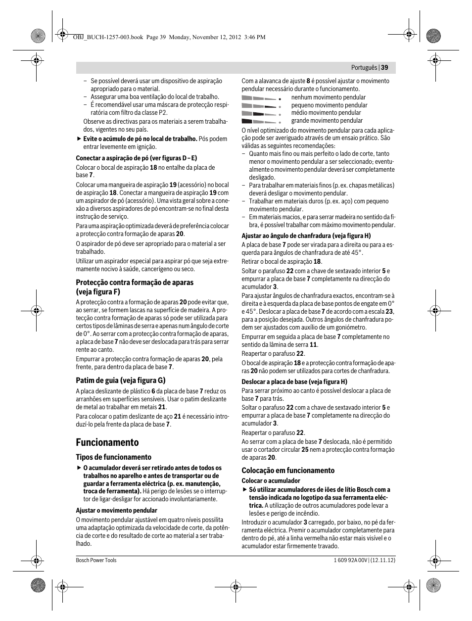Funcionamento | Bosch GST 18 V-LI Professional User Manual | Page 39 / 206