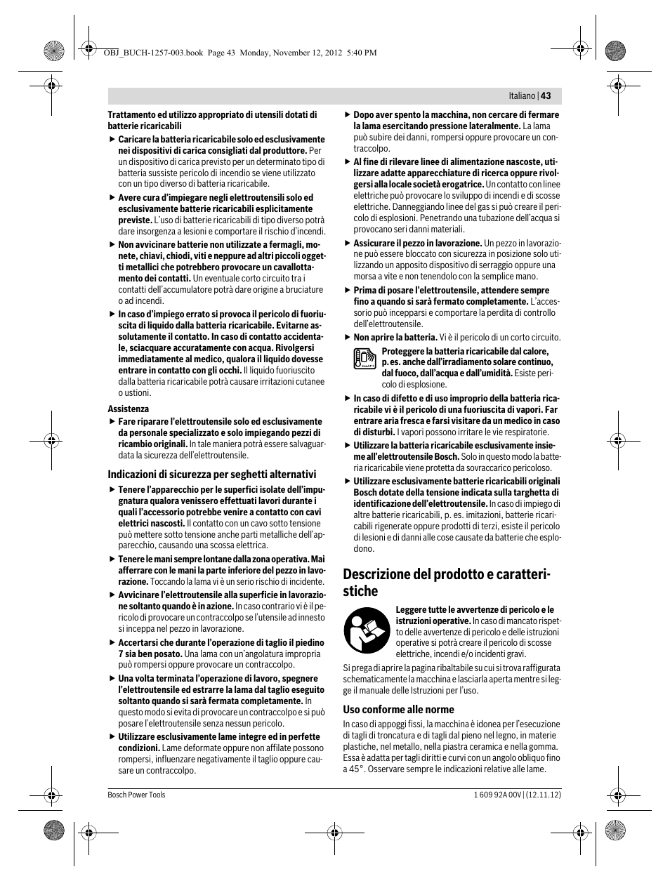 Descrizione del prodotto e caratteri- stiche | Bosch GST 18 V-LI Professional User Manual | Page 43 / 206