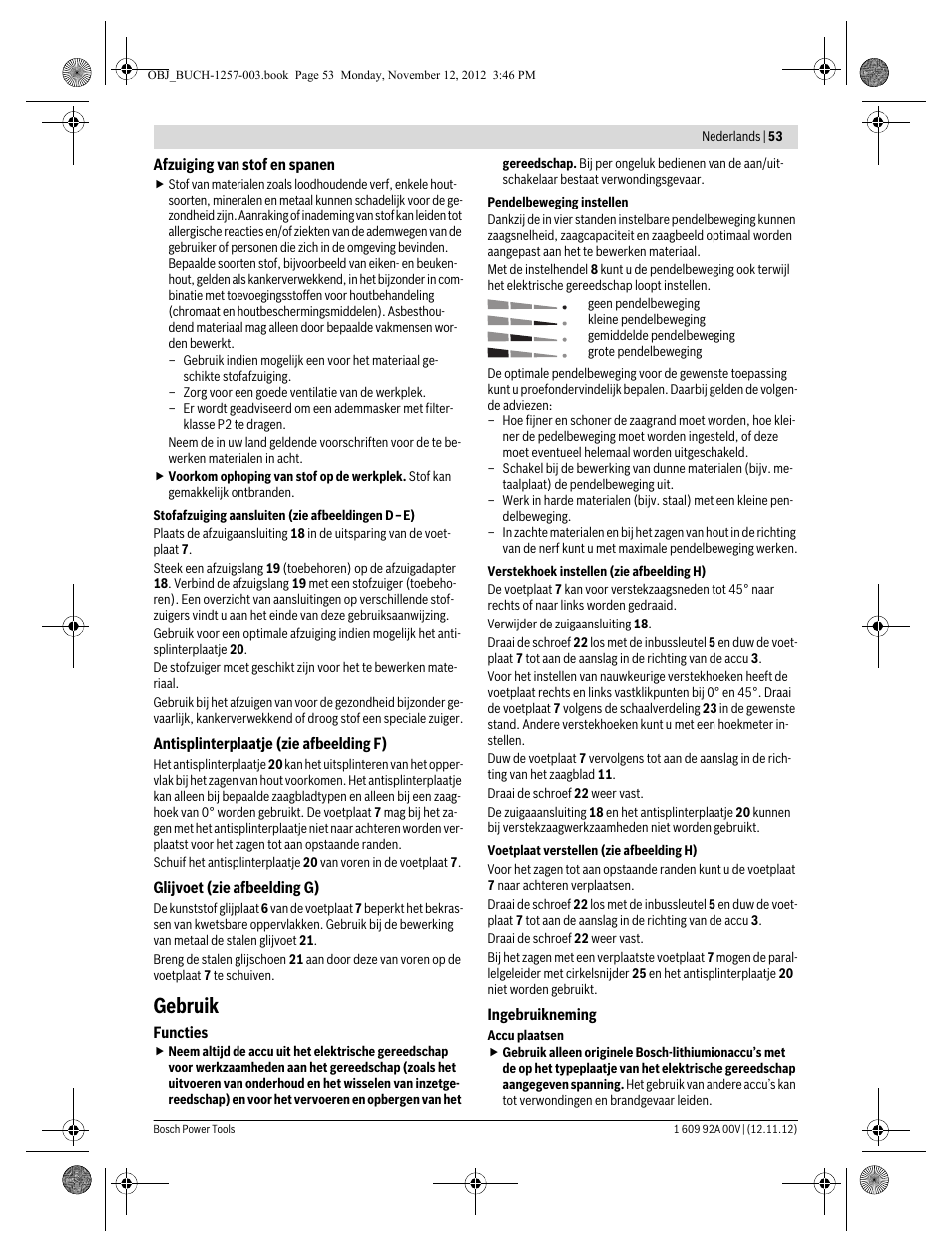 Gebruik | Bosch GST 18 V-LI Professional User Manual | Page 53 / 206