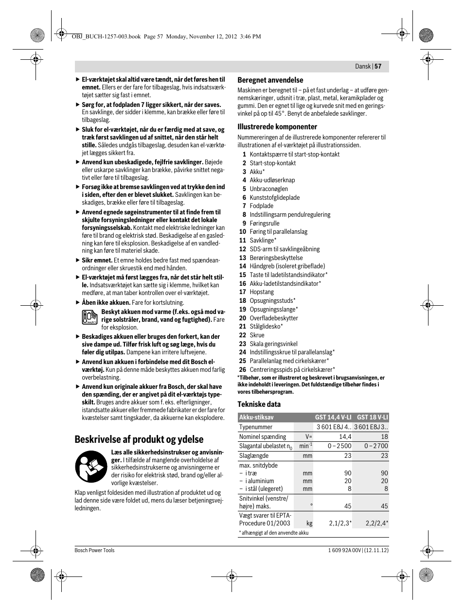 Beskrivelse af produkt og ydelse | Bosch GST 18 V-LI Professional User Manual | Page 57 / 206