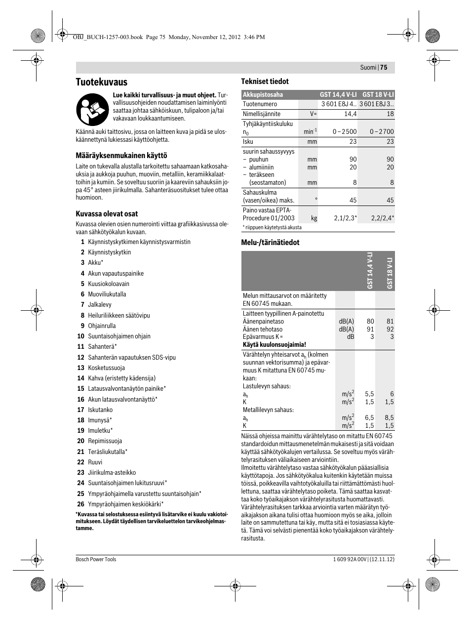 Tuotekuvaus | Bosch GST 18 V-LI Professional User Manual | Page 75 / 206