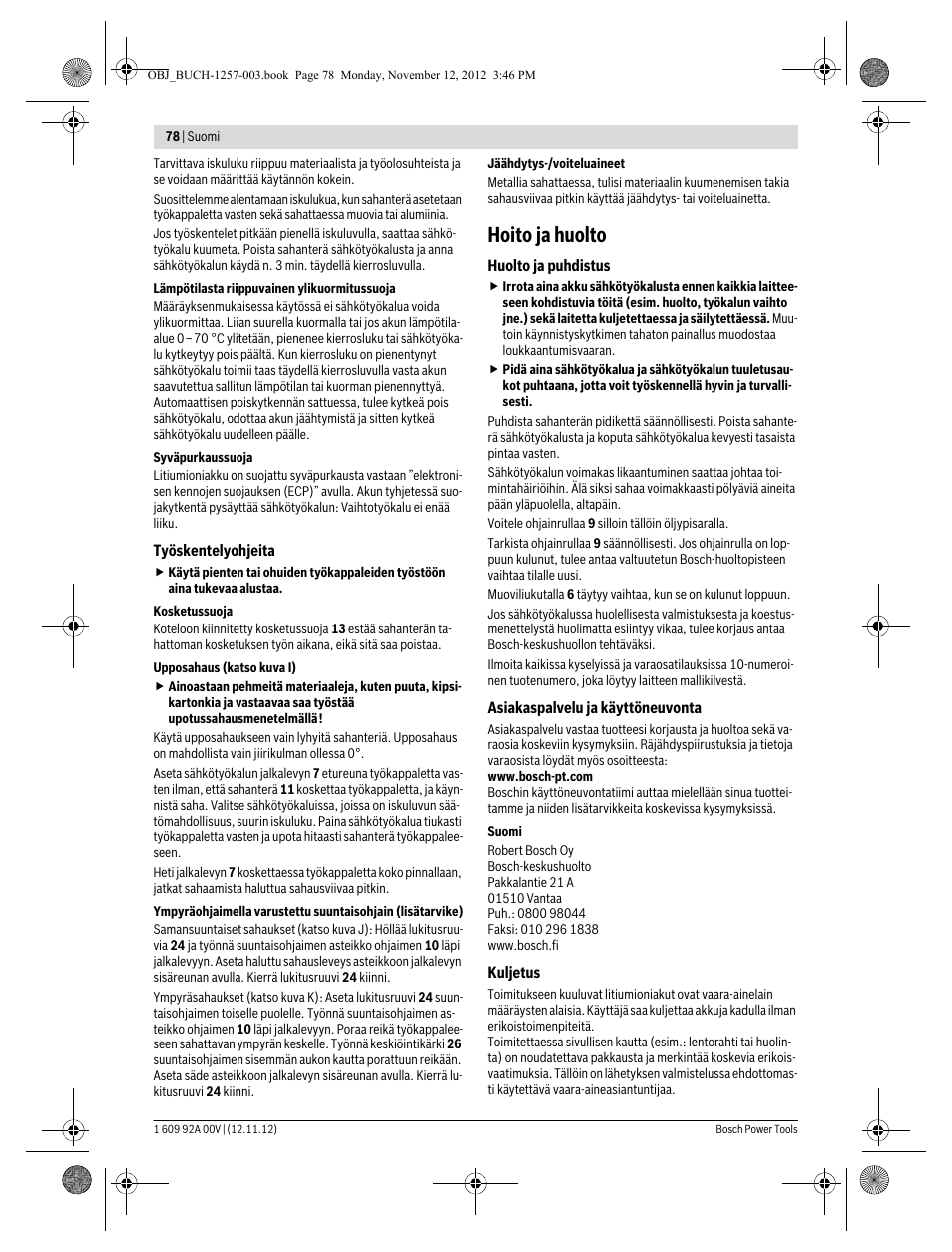 Hoito ja huolto | Bosch GST 18 V-LI Professional User Manual | Page 78 / 206