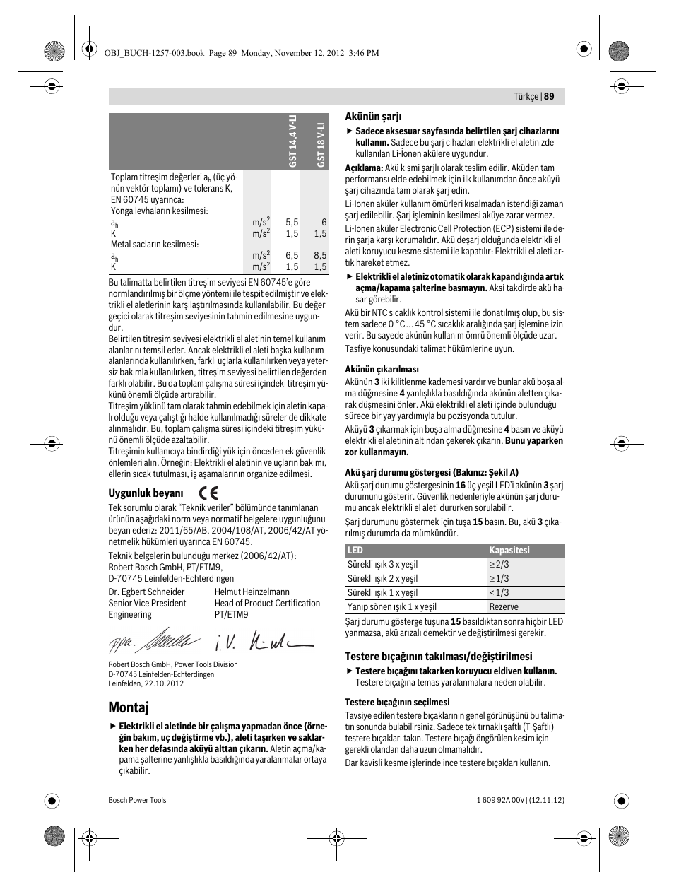 Montaj | Bosch GST 18 V-LI Professional User Manual | Page 89 / 206
