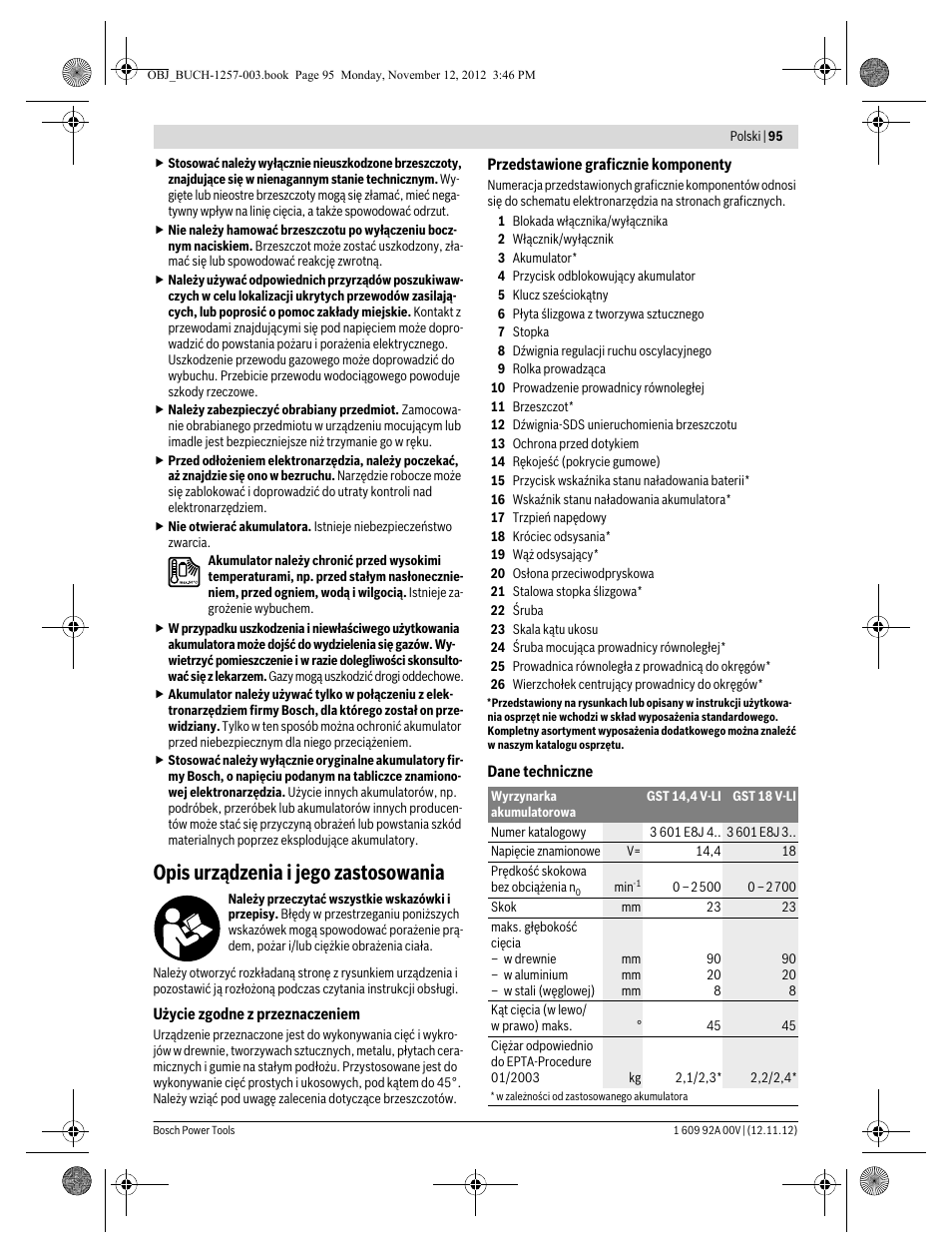 Opis urządzenia i jego zastosowania | Bosch GST 18 V-LI Professional User Manual | Page 95 / 206