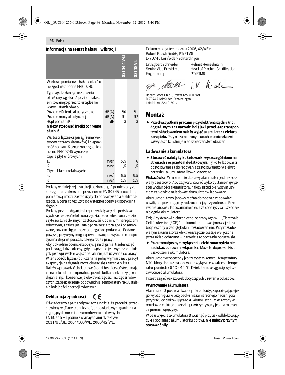 Montaż | Bosch GST 18 V-LI Professional User Manual | Page 96 / 206