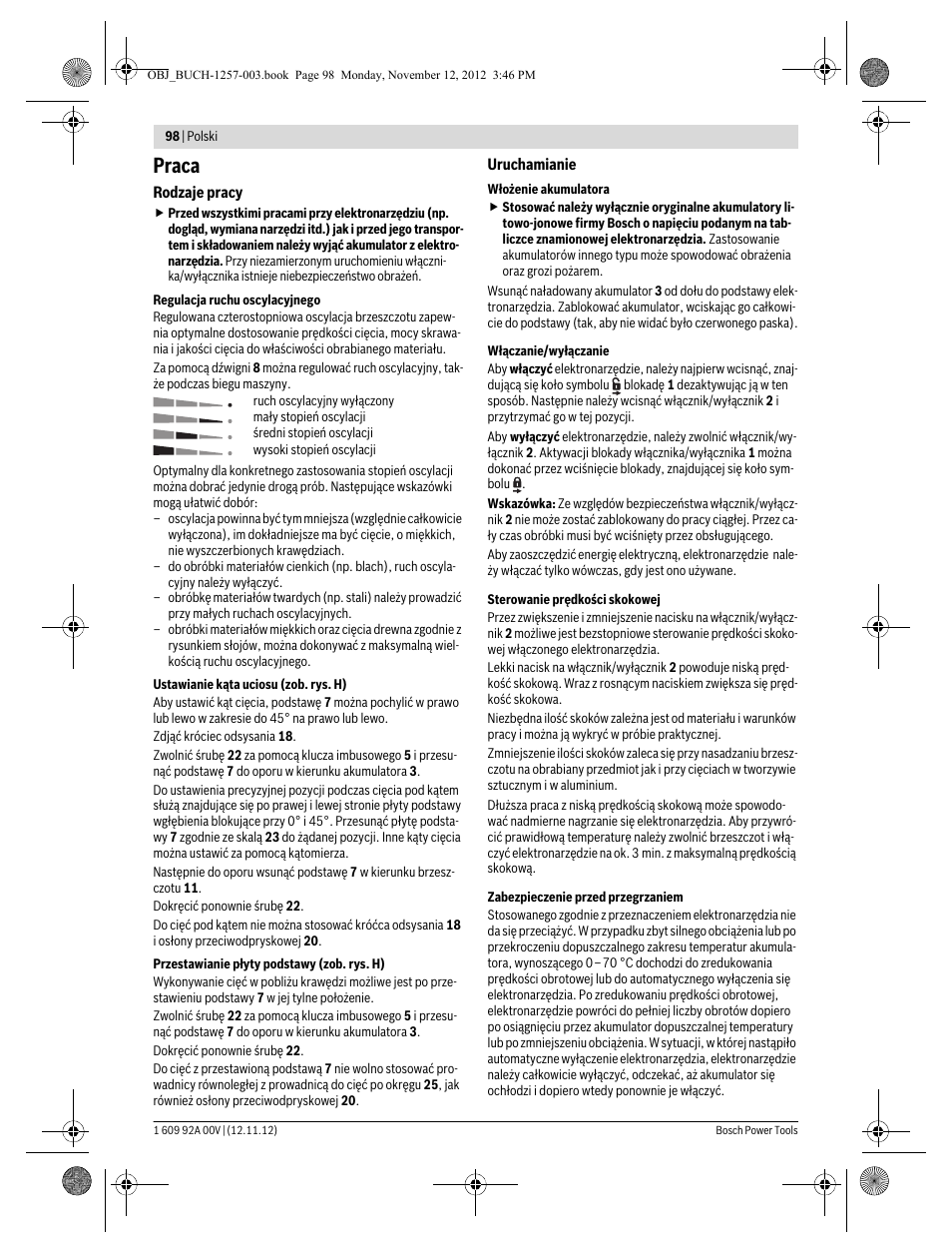 Praca | Bosch GST 18 V-LI Professional User Manual | Page 98 / 206