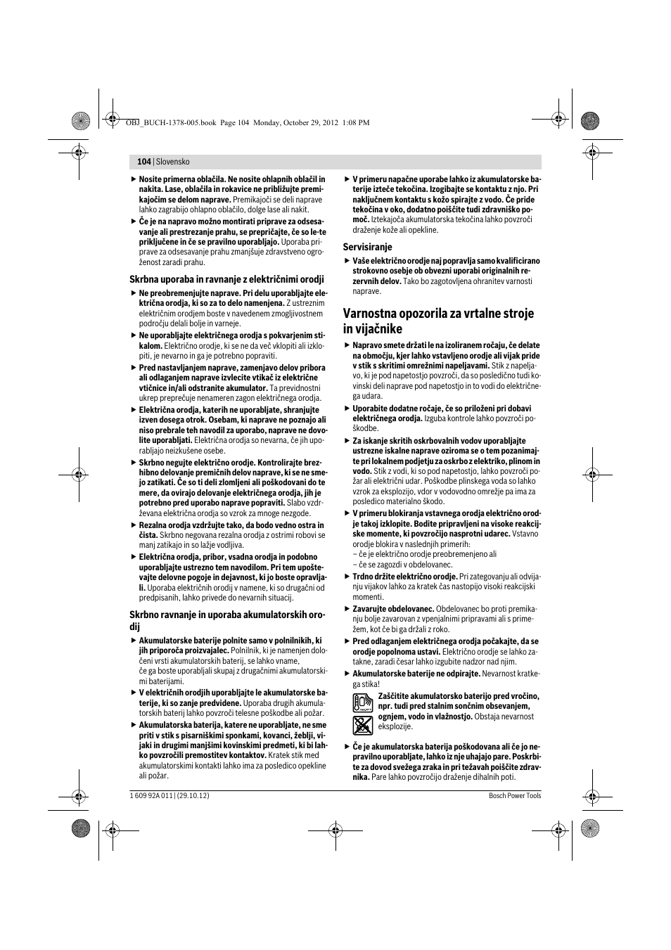 Varnostna opozorila za vrtalne stroje in vijačnike | Bosch GSR 1800-LI Professional User Manual | Page 104 / 141