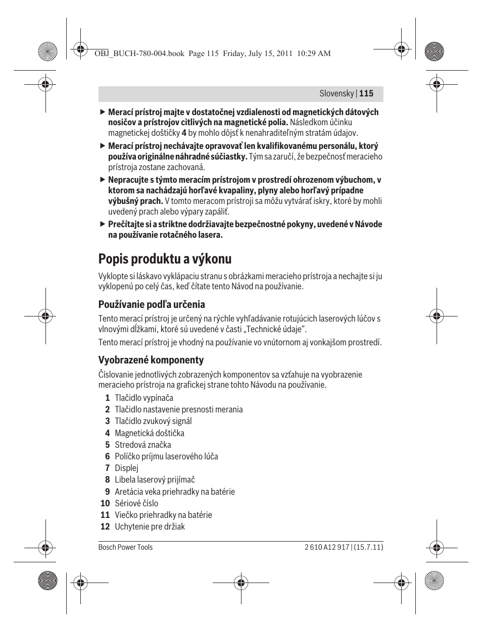 Popis produktu a výkonu | Bosch LR 1 Professional User Manual | Page 115 / 232