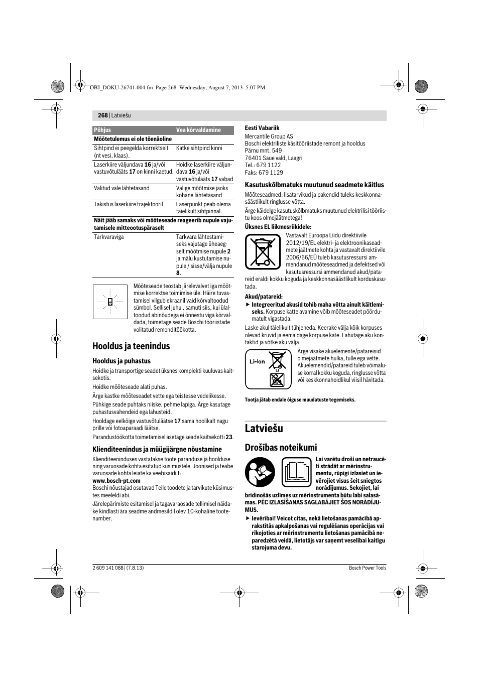 Latviešu, Hooldus ja teenindus | Bosch GLM 80 + R 60 Professional User Manual | Page 268 / 309