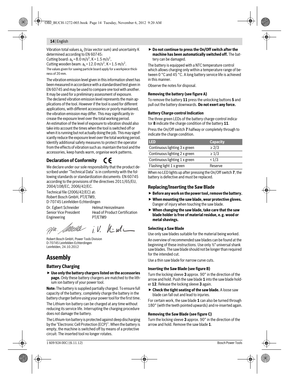 Assembly | Bosch GSA 10,8 V-LI Professional User Manual | Page 14 / 172