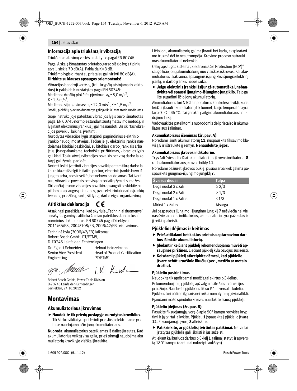 Montavimas | Bosch GSA 10,8 V-LI Professional User Manual | Page 154 / 172