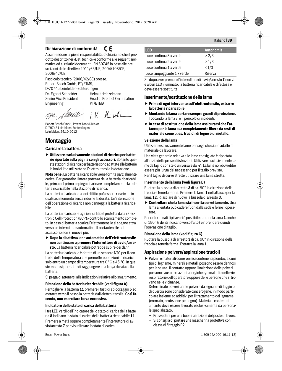 Montaggio | Bosch GSA 10,8 V-LI Professional User Manual | Page 39 / 172