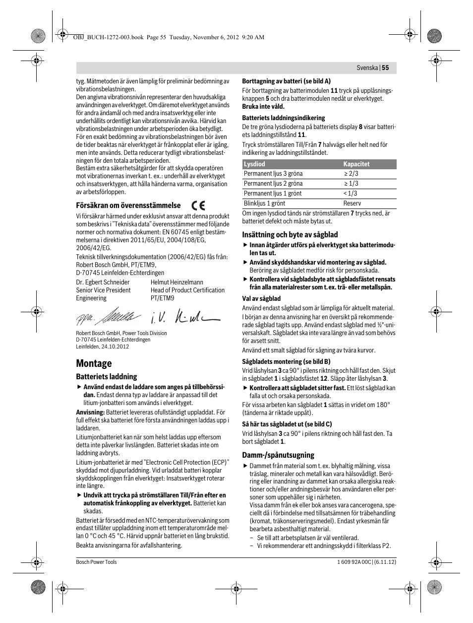 Montage | Bosch GSA 10,8 V-LI Professional User Manual | Page 55 / 172