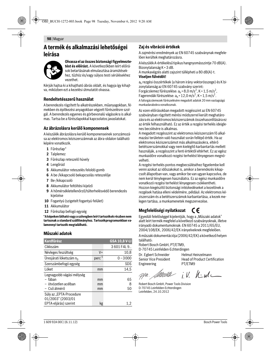 A termék és alkalmazási lehetőségei leírása | Bosch GSA 10,8 V-LI Professional User Manual | Page 98 / 172