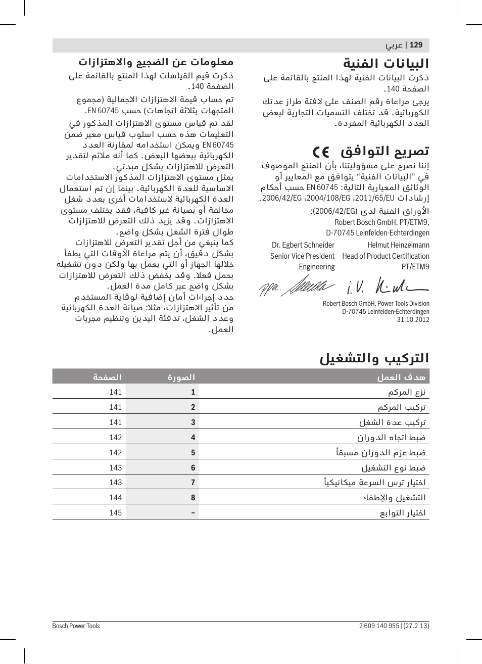 ةينفلا تانايبلا, قفاوتلا حيرصت, ليغشتلاو بيكرتلا | Bosch GSB 14,4-2-LI Professional User Manual | Page 129 / 145