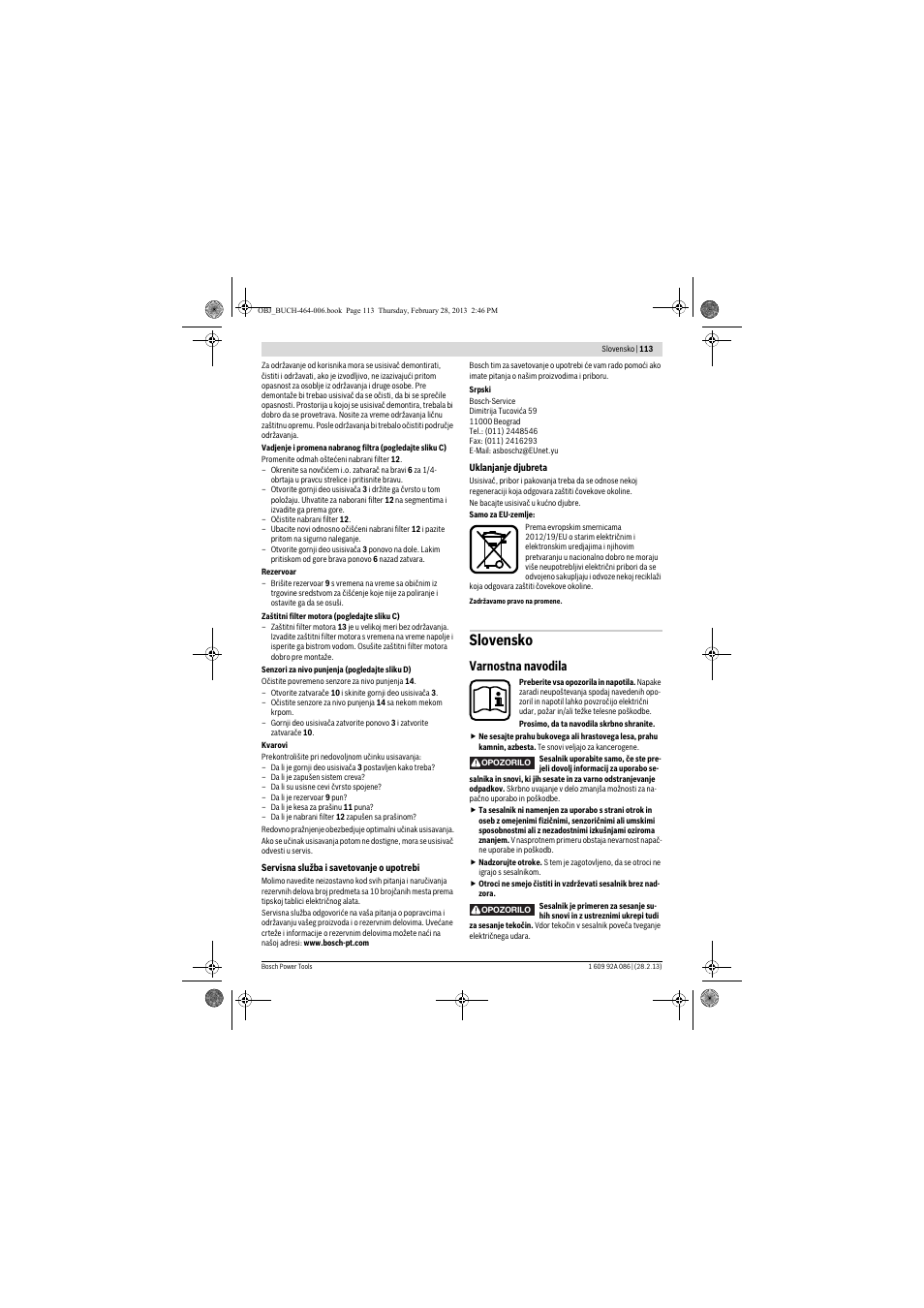 Slovensko, Varnostna navodila | Bosch GAS 25 L SFC Professional User Manual | Page 113 / 146