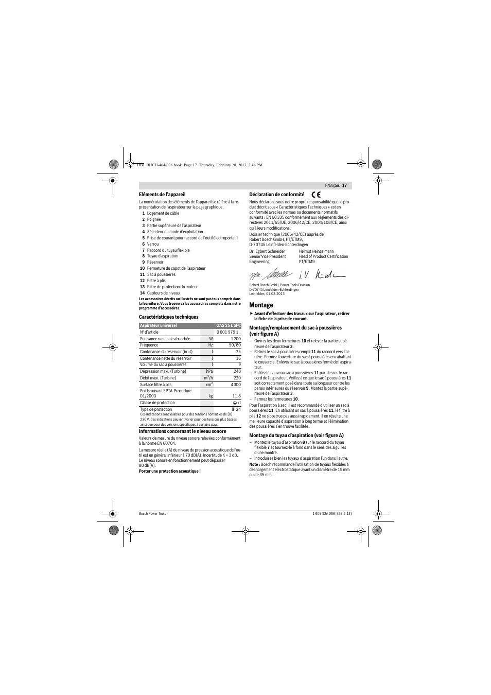 Montage | Bosch GAS 25 L SFC Professional User Manual | Page 17 / 146
