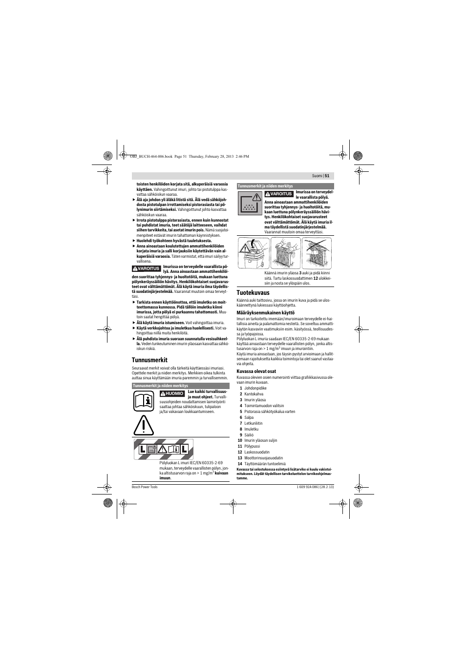 Tunnusmerkit, Tuotekuvaus | Bosch GAS 25 L SFC Professional User Manual | Page 51 / 146