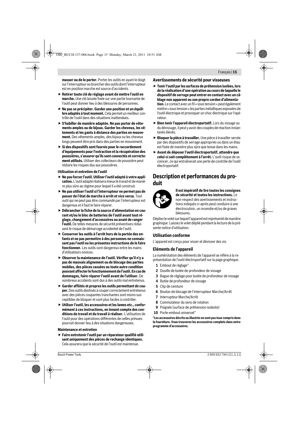 Description et performances du pro- duit | Bosch GSR 6-60 TE Professional User Manual | Page 15 / 119