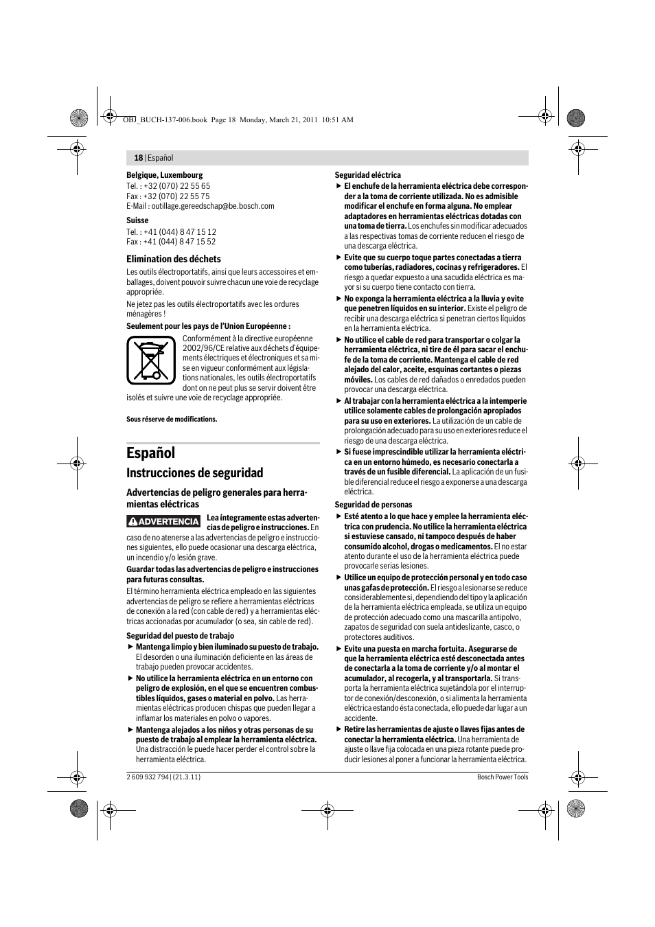 Español, Instrucciones de seguridad | Bosch GSR 6-60 TE Professional User Manual | Page 18 / 119