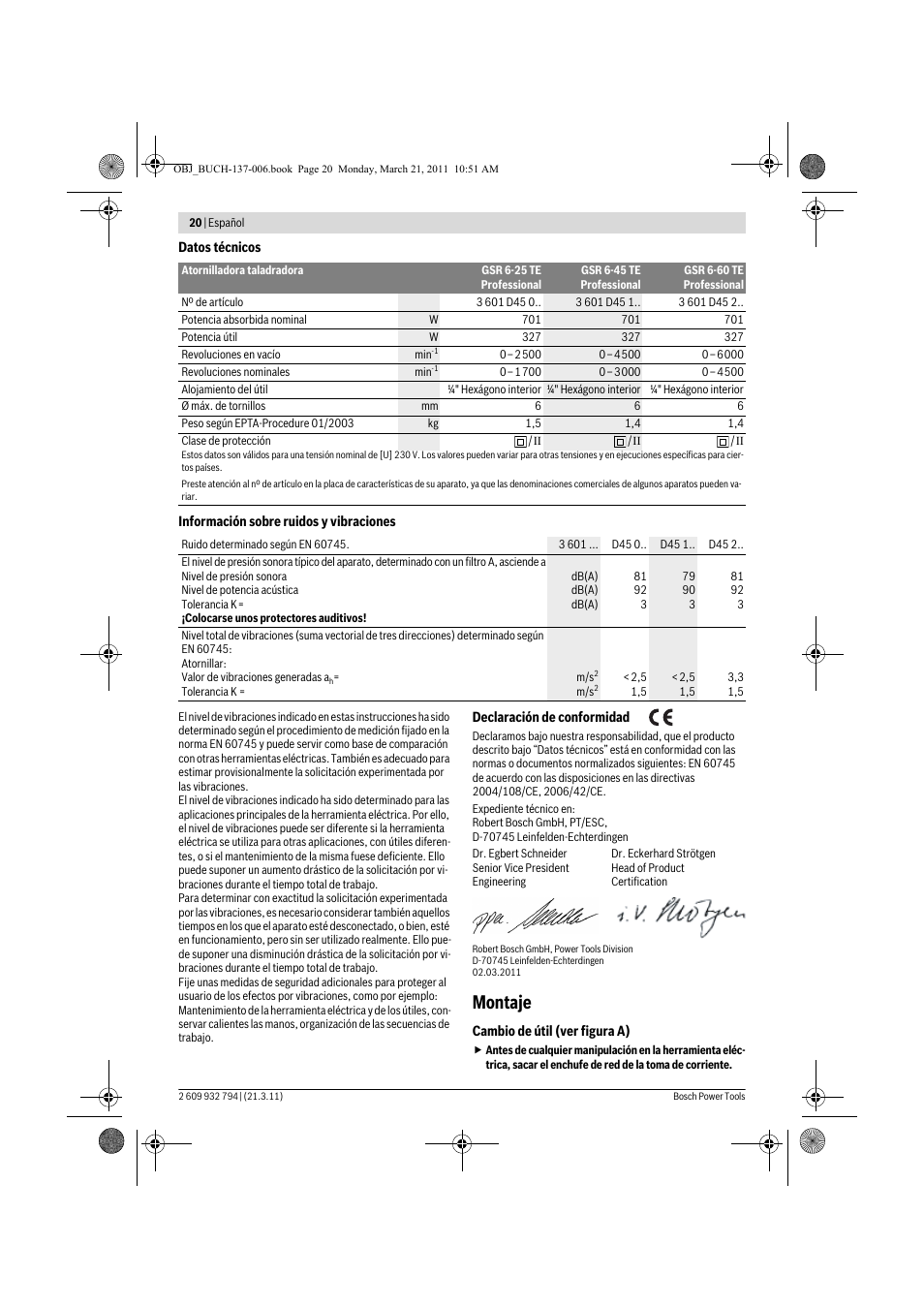 Montaje | Bosch GSR 6-60 TE Professional User Manual | Page 20 / 119
