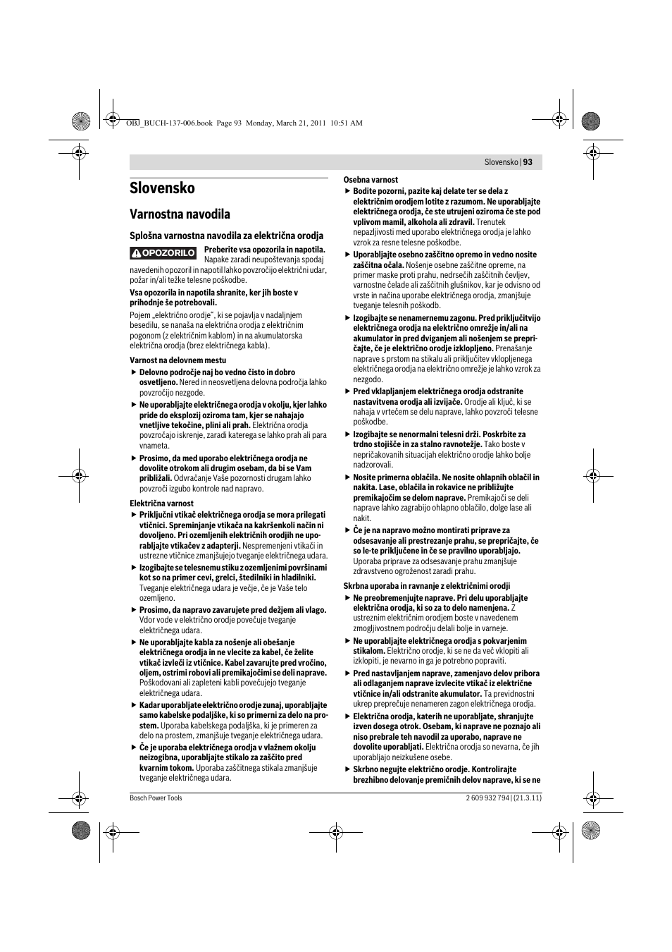 Slovensko, Varnostna navodila | Bosch GSR 6-60 TE Professional User Manual | Page 93 / 119
