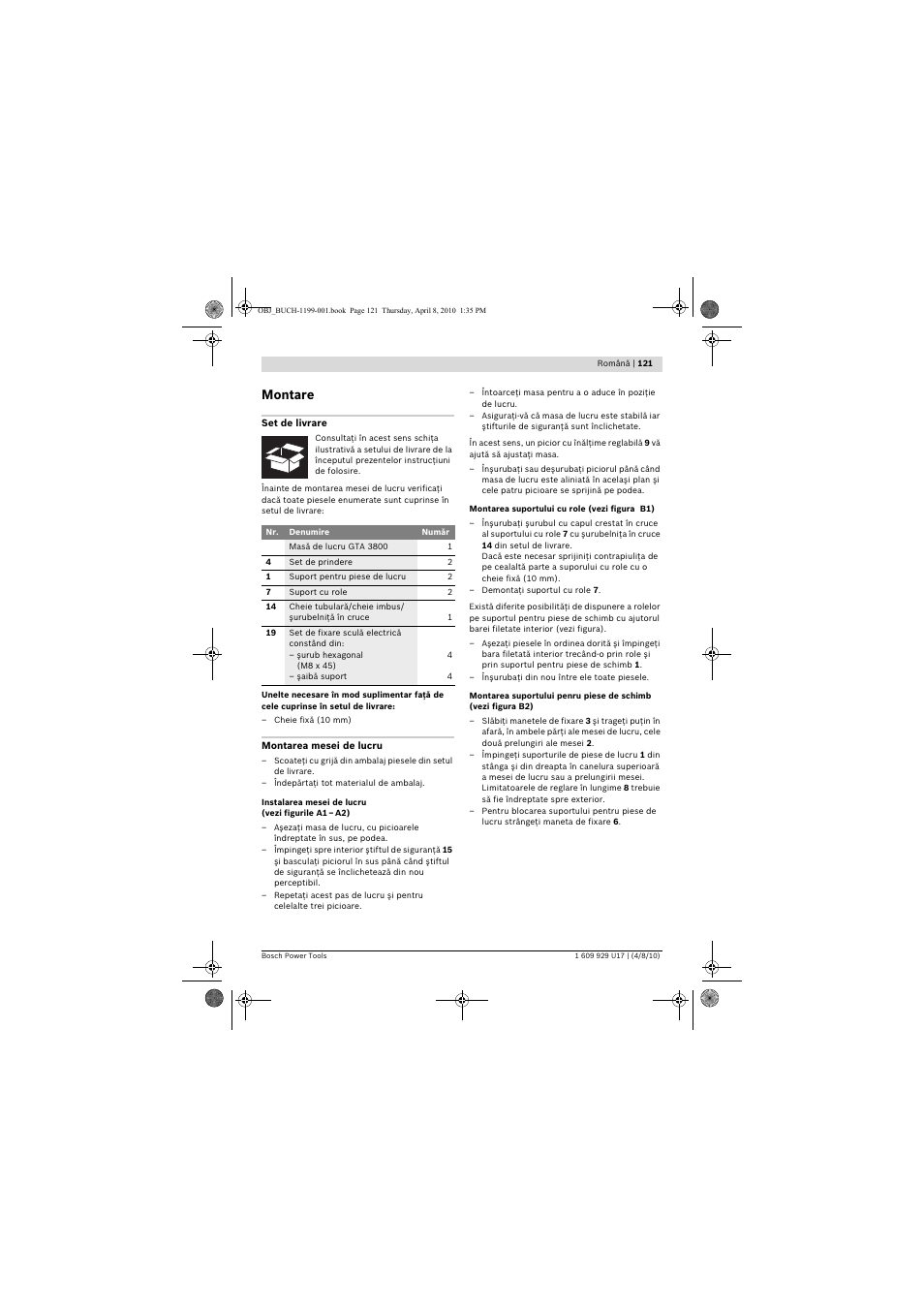 Montare | Bosch GTA 3800 Professional User Manual | Page 121 / 171