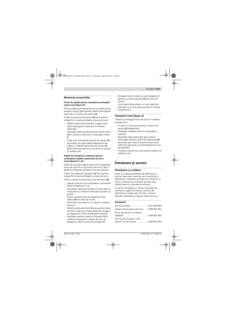 Întreţinere şi service | Bosch GTA 3800 Professional User Manual | Page 123 / 171