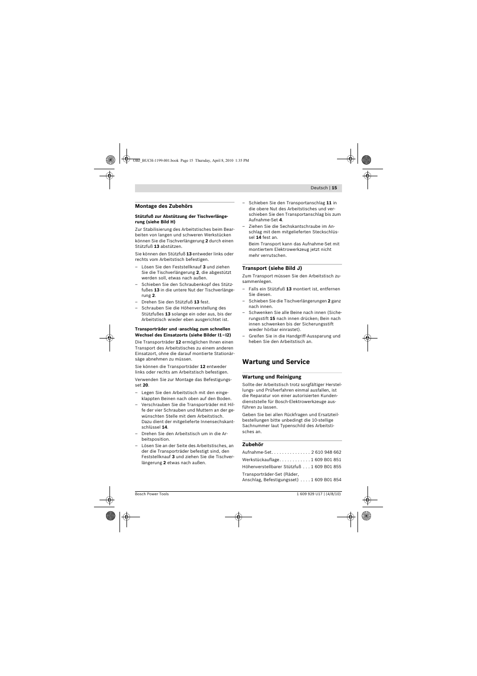 Wartung und service | Bosch GTA 3800 Professional User Manual | Page 15 / 171