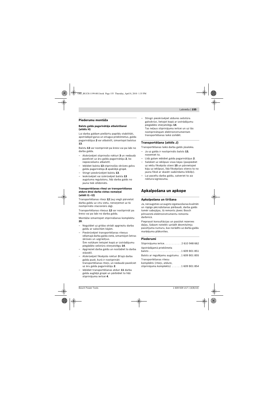 Apkalpošana un apkope | Bosch GTA 3800 Professional User Manual | Page 155 / 171