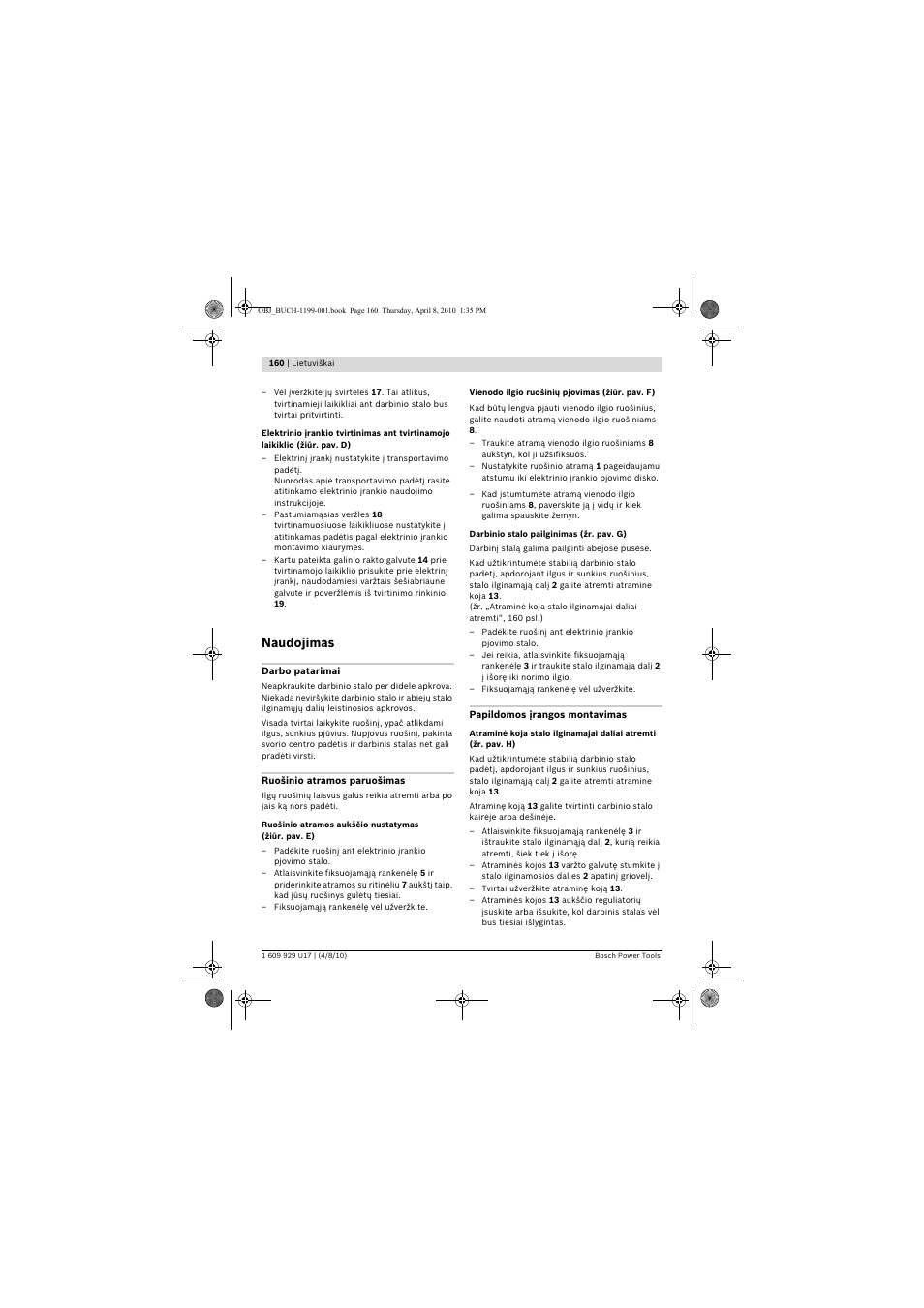 Naudojimas | Bosch GTA 3800 Professional User Manual | Page 160 / 171
