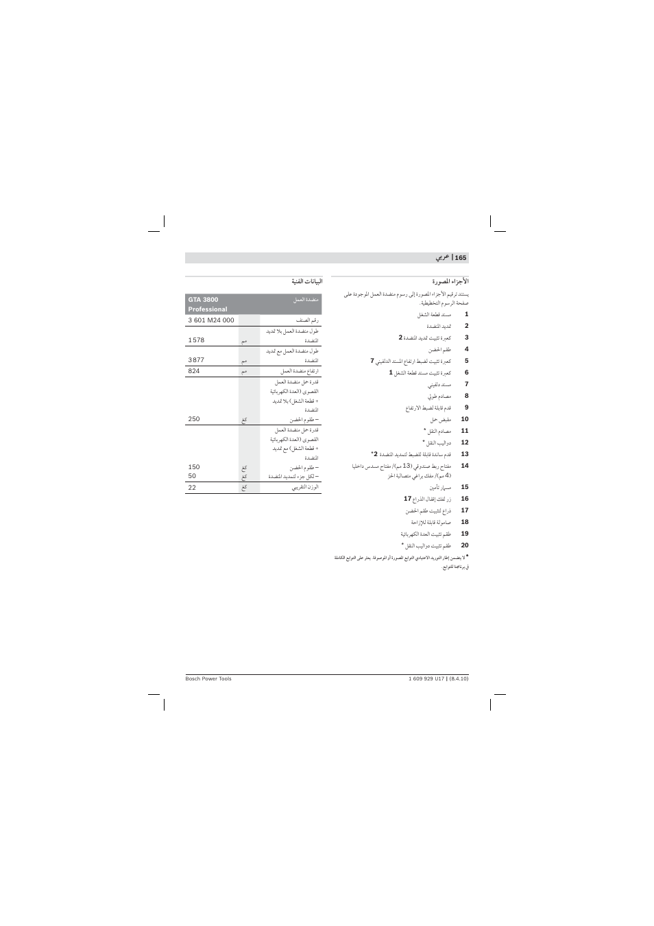 Bosch GTA 3800 Professional User Manual | Page 165 / 171