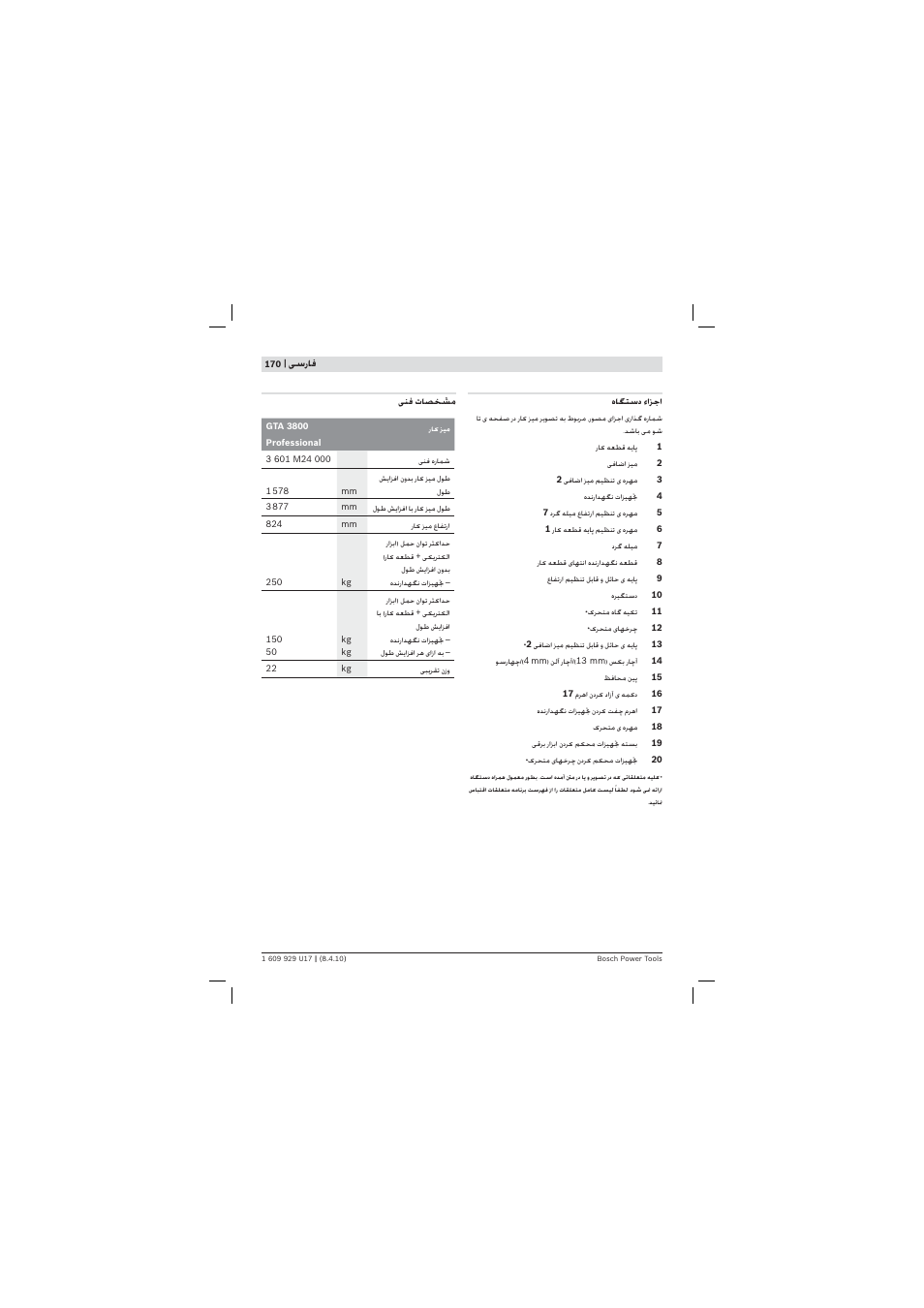 Bosch GTA 3800 Professional User Manual | Page 170 / 171