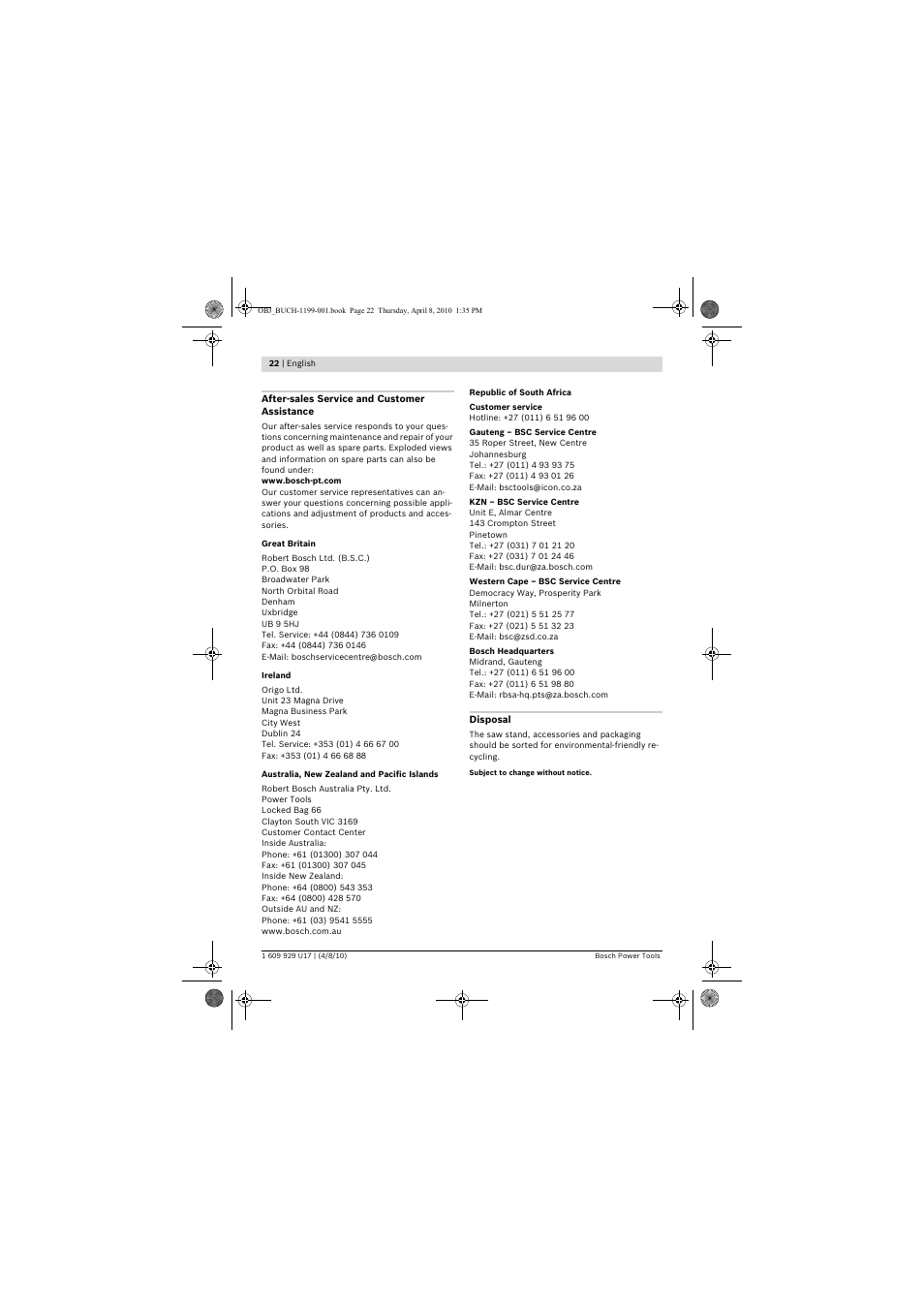 Bosch GTA 3800 Professional User Manual | Page 22 / 171
