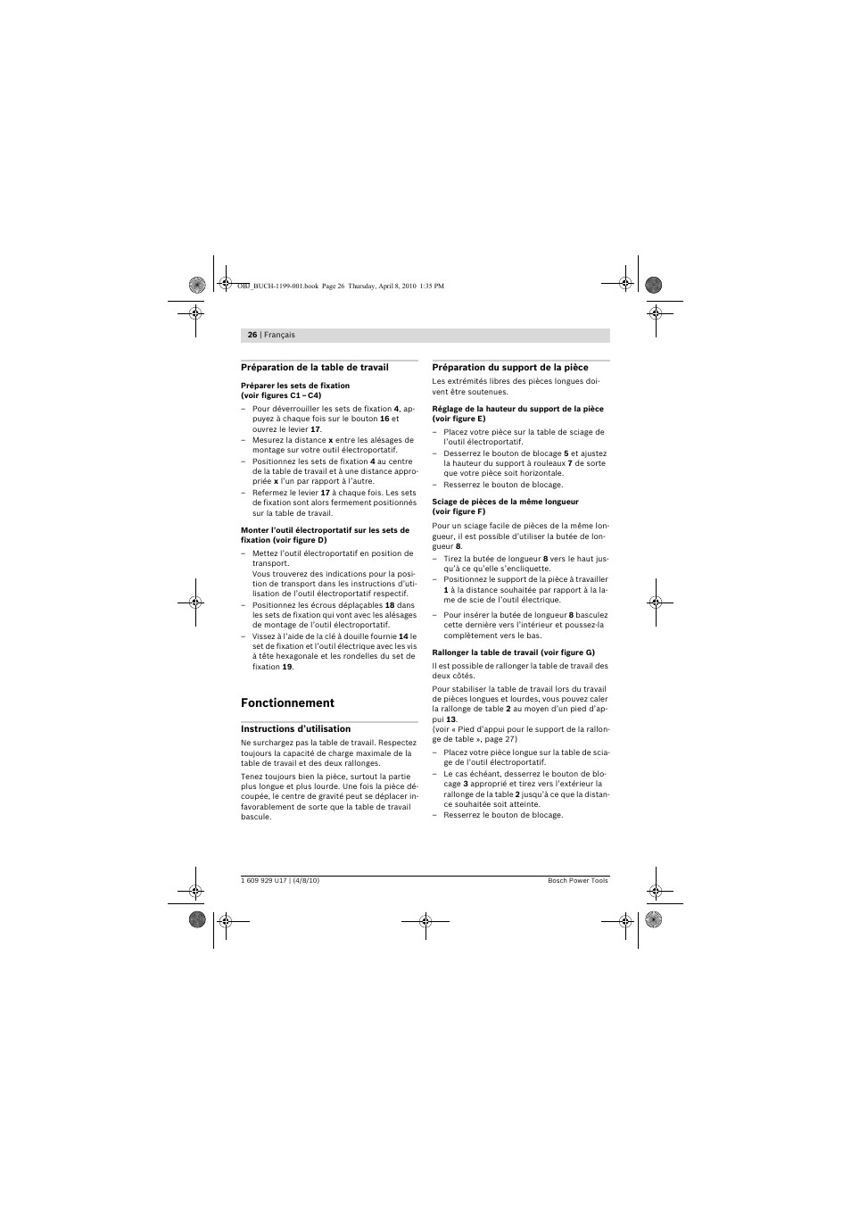 Fonctionnement | Bosch GTA 3800 Professional User Manual | Page 26 / 171