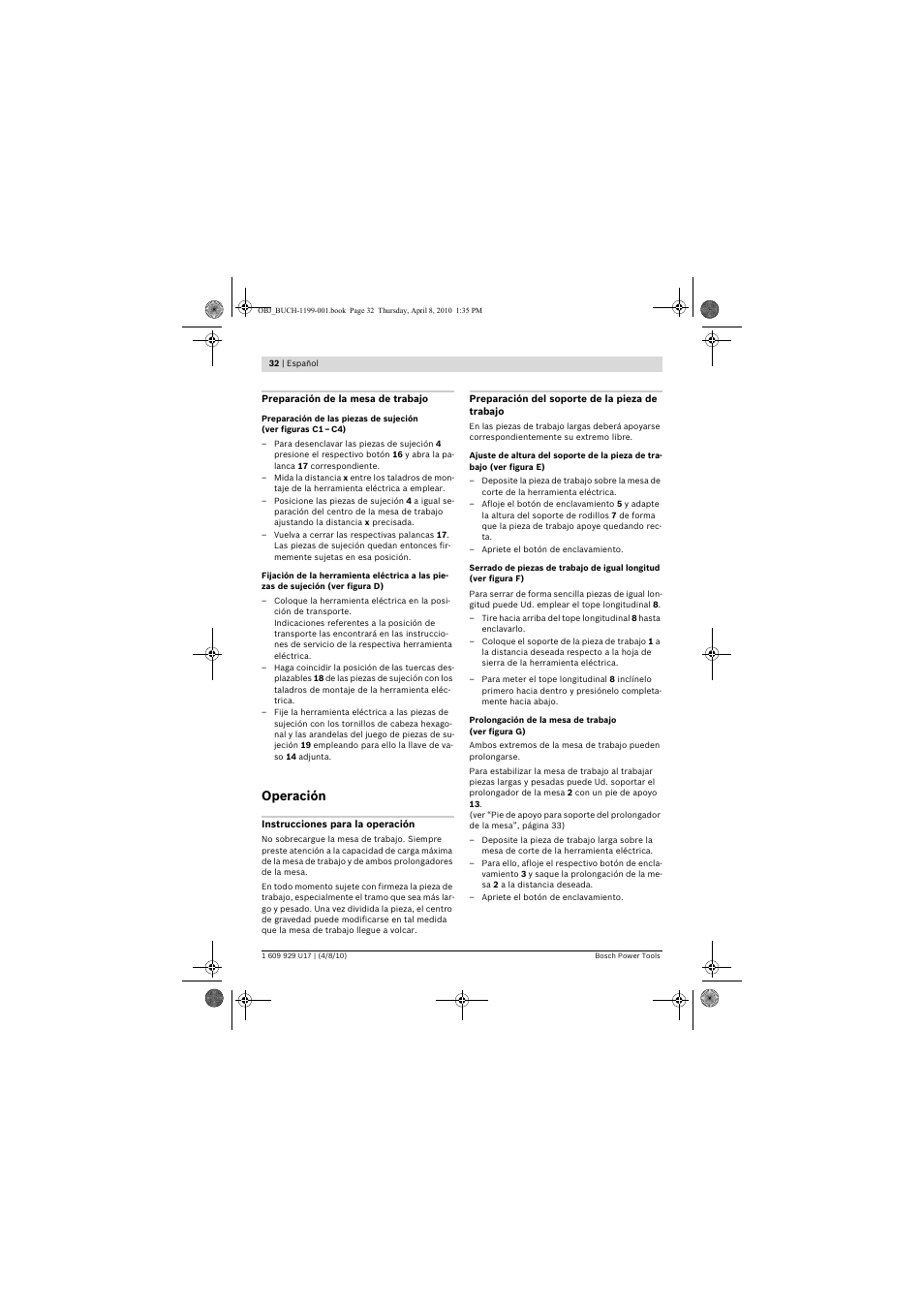 Operación | Bosch GTA 3800 Professional User Manual | Page 32 / 171