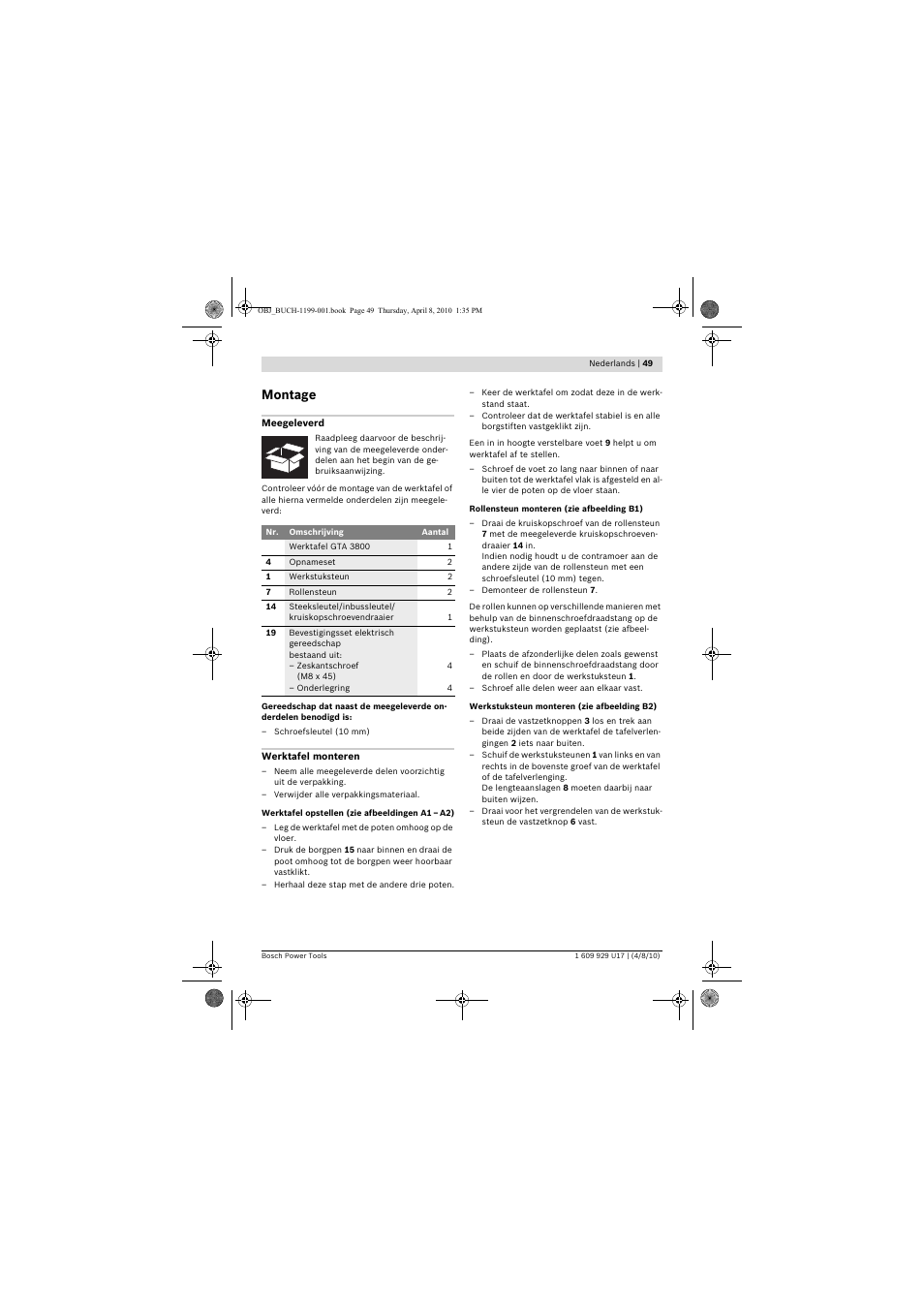 Montage | Bosch GTA 3800 Professional User Manual | Page 49 / 171