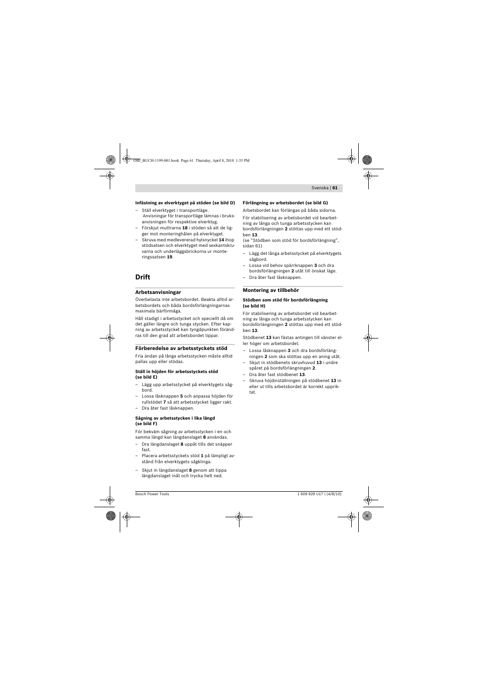 Drift | Bosch GTA 3800 Professional User Manual | Page 61 / 171