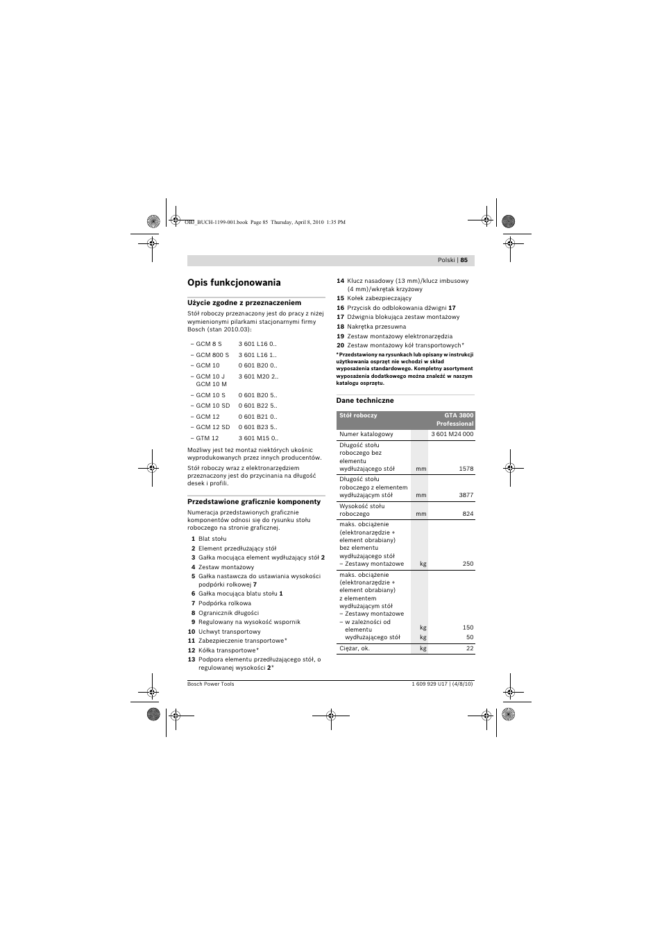 Opis funkcjonowania | Bosch GTA 3800 Professional User Manual | Page 85 / 171