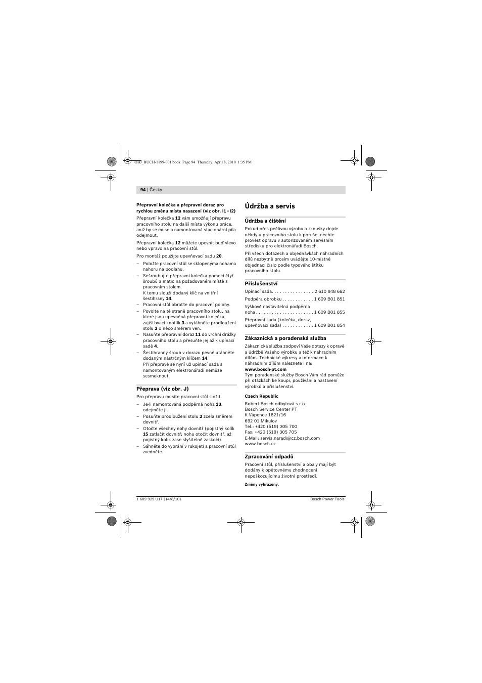 Údržba a servis | Bosch GTA 3800 Professional User Manual | Page 94 / 171