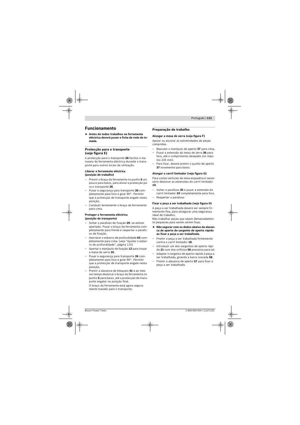 Funcionamento | Bosch GCM 10 SD Professional User Manual | Page 111 / 630
