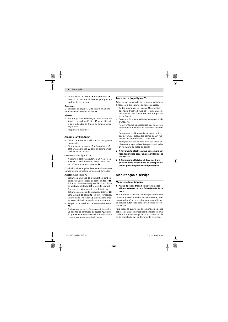 Manutenção e serviço | Bosch GCM 10 SD Professional User Manual | Page 120 / 630
