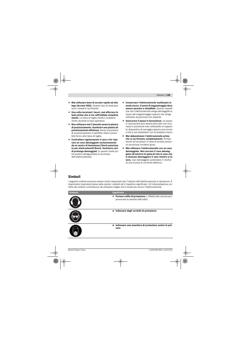 Simboli | Bosch GCM 10 SD Professional User Manual | Page 125 / 630
