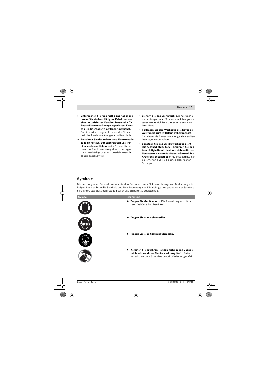 Symbole | Bosch GCM 10 SD Professional User Manual | Page 15 / 630