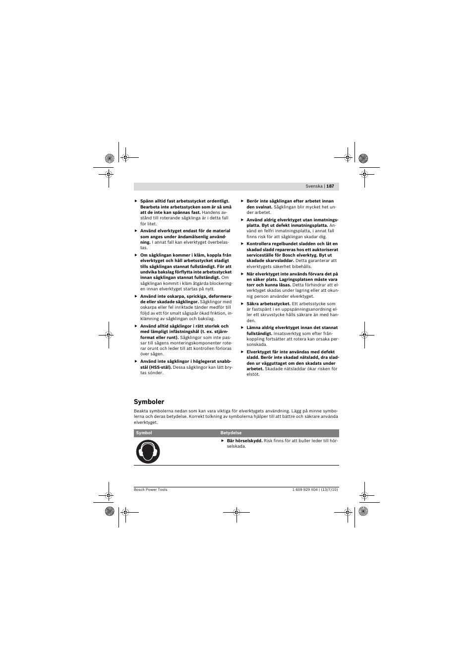 Symboler | Bosch GCM 10 SD Professional User Manual | Page 187 / 630