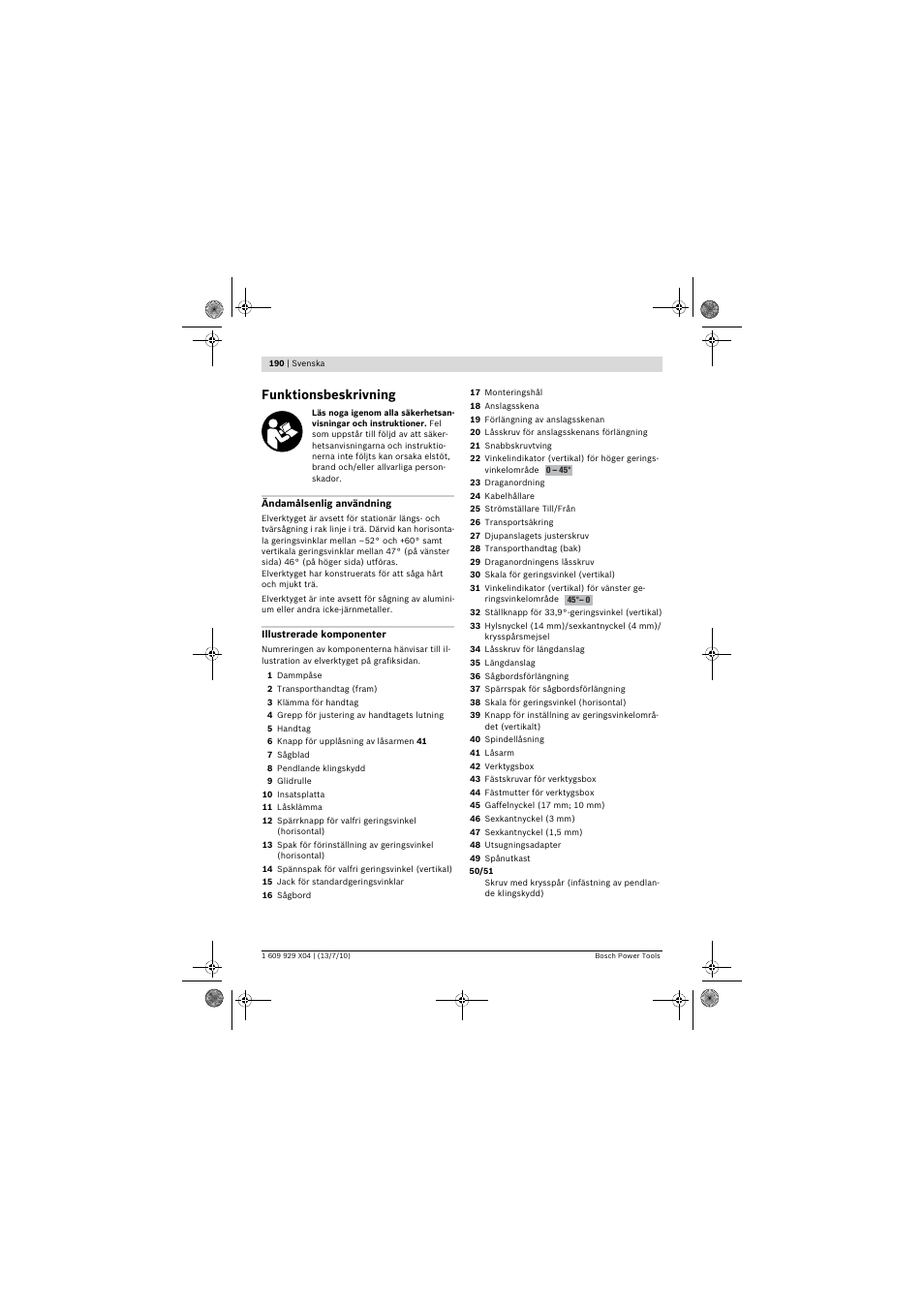 Funktionsbeskrivning | Bosch GCM 10 SD Professional User Manual | Page 190 / 630
