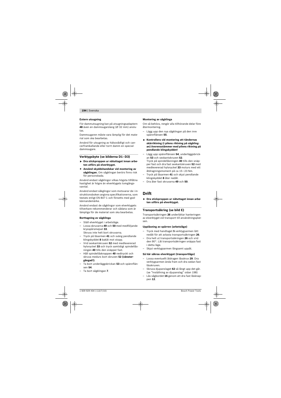 Drift | Bosch GCM 10 SD Professional User Manual | Page 194 / 630
