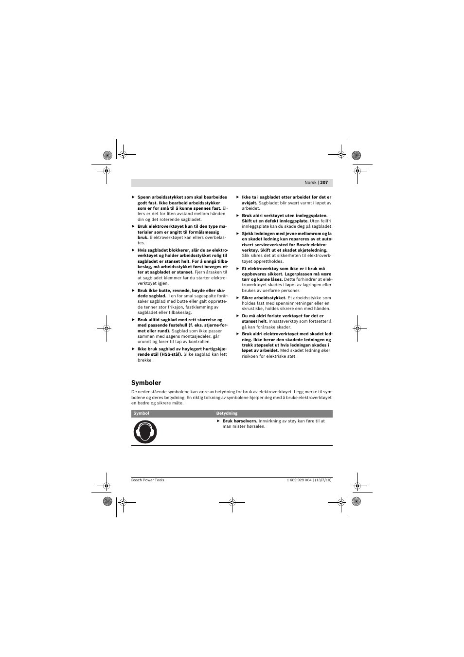 Symboler | Bosch GCM 10 SD Professional User Manual | Page 207 / 630