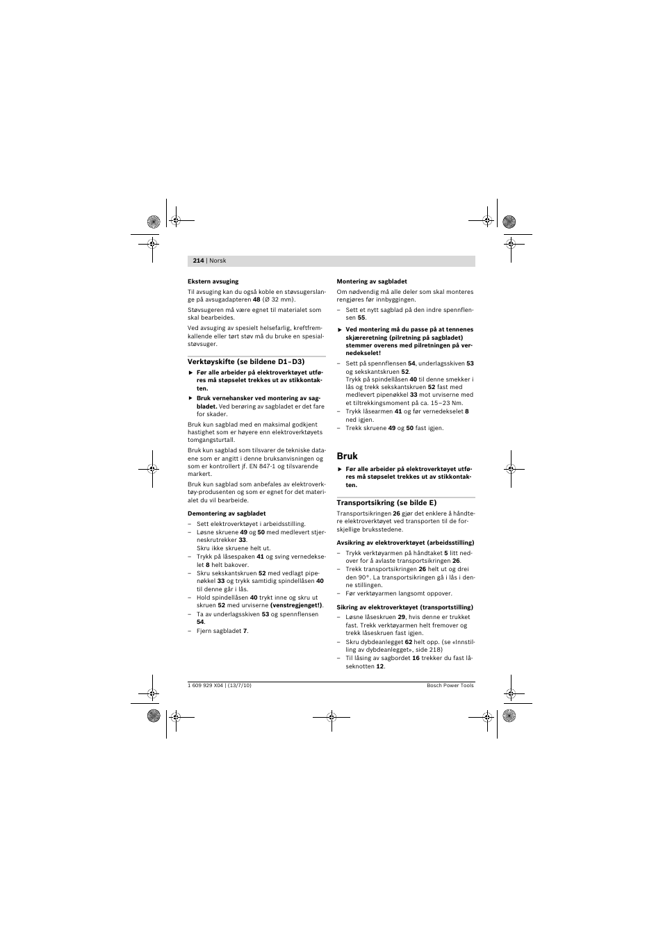 Bruk | Bosch GCM 10 SD Professional User Manual | Page 214 / 630