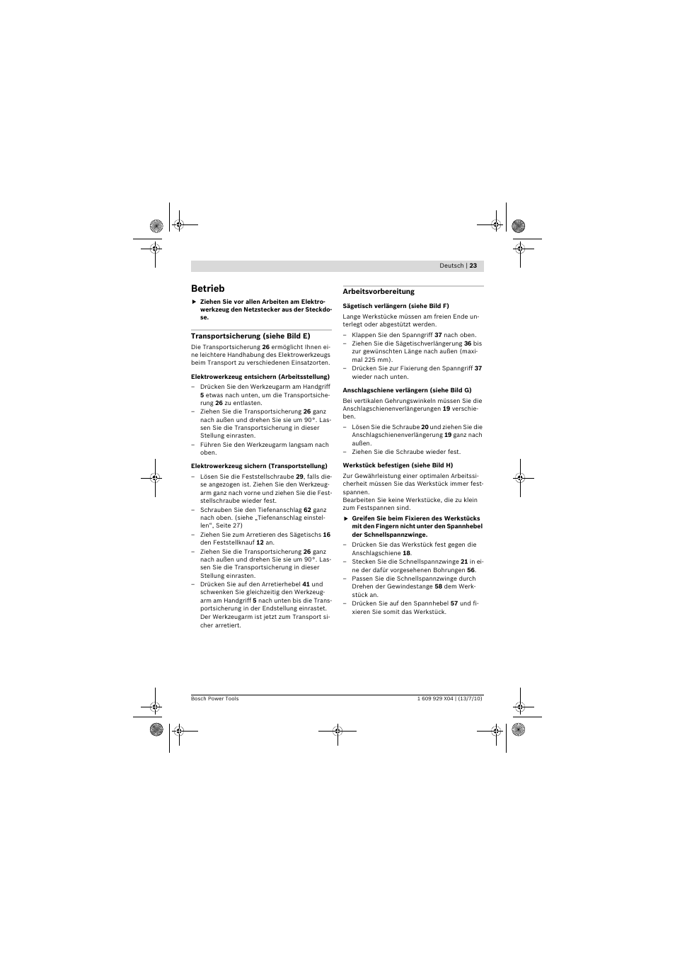 Betrieb | Bosch GCM 10 SD Professional User Manual | Page 23 / 630